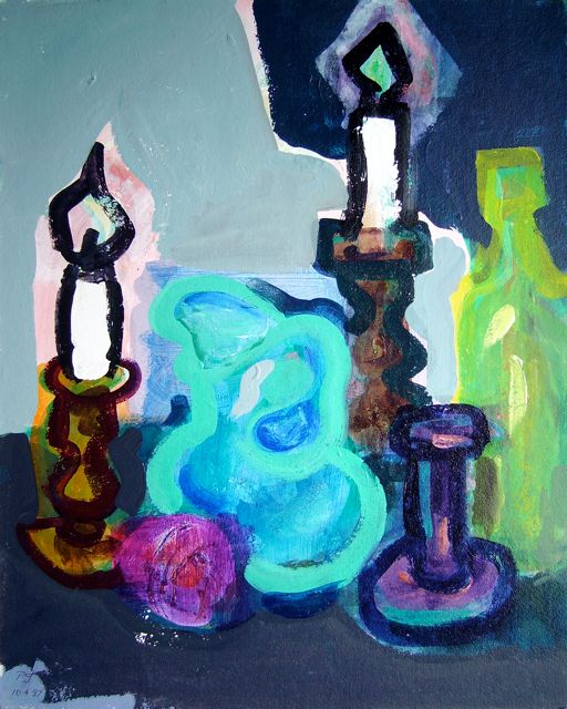 Stilllife with Candles & Bottle